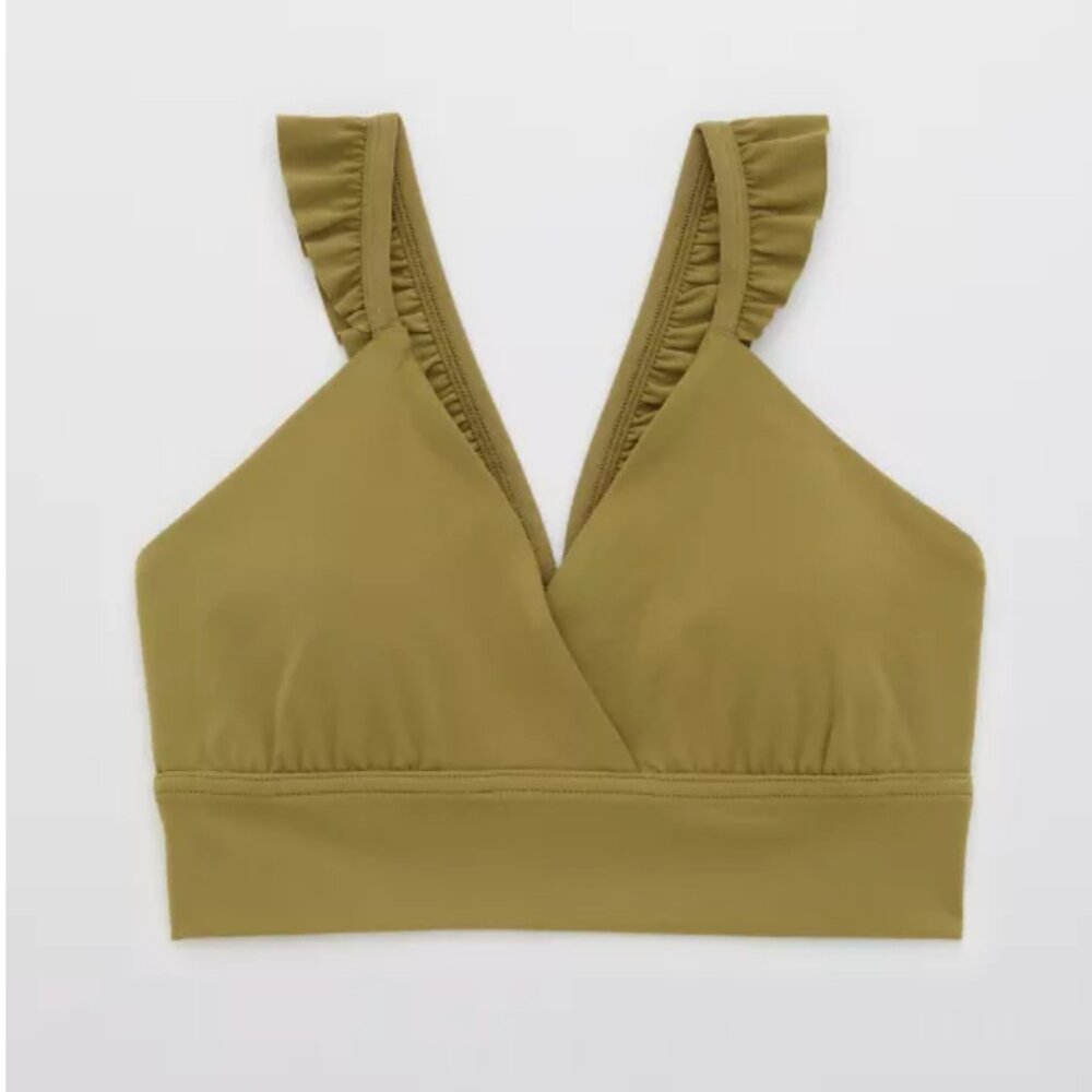Aerie Offline Real Me Xtra Ruffle Green Sports Bra